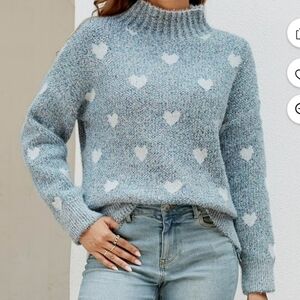 Happily Grey Heart Icon Graphic Turtleneck Pullover Sweater Sz Large